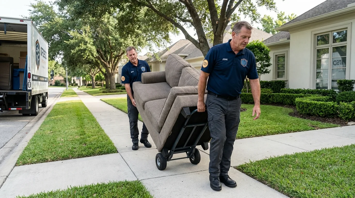 Local residential moving crew loading furniture in Manor, TX